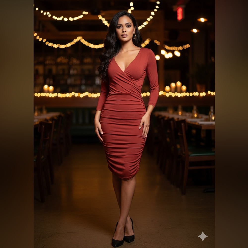 bebe Deep Red Long Sleeve Dress